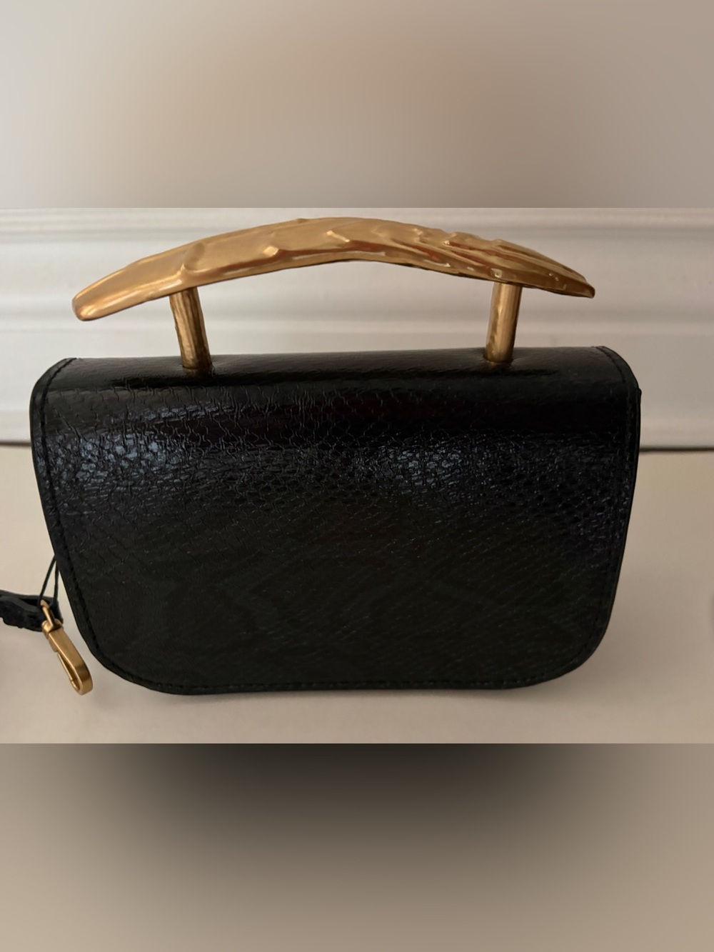Zara Black Structured Handbag with Gold Handle